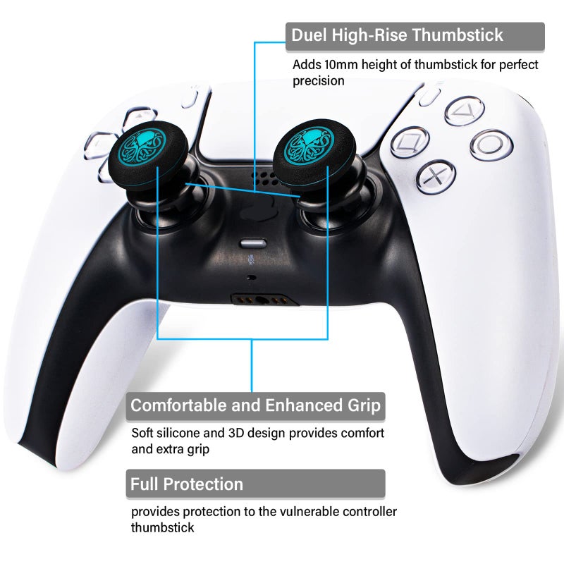 Playrealm FPS Thumbstick Extender & Printing Rubber Silicone Grip Cover 2 Sets for PS5 Dualsenese & PS4 Controller (Cthulhu Abyss Blue) - Image 2